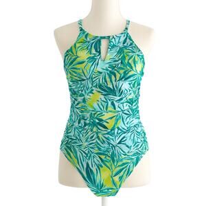 Ellen Tracy Green Leaf Print One Piece Swimsuit Size 8